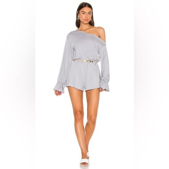 Lovers and Friends Gray Long Sleeve Tie Cuff Romper Size M NWT - Picture 1 of 15